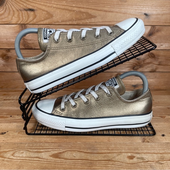 Converse Shoes - CONVERSE All Star Trainers Size UK 4 Womens Gold Leather Lace Up Casual Shoes